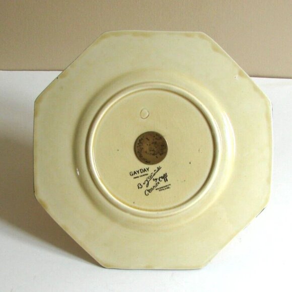 Clarice Cliff Gayday Octagonal 7.5" Cake Plate with Handle Floral 1930s Antique - Picture 9 of 11